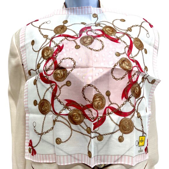 New Febdi Cotton Handkerchief/MiniScarf 18" white pink striped red bow tie (95) - Picture 3 of 8